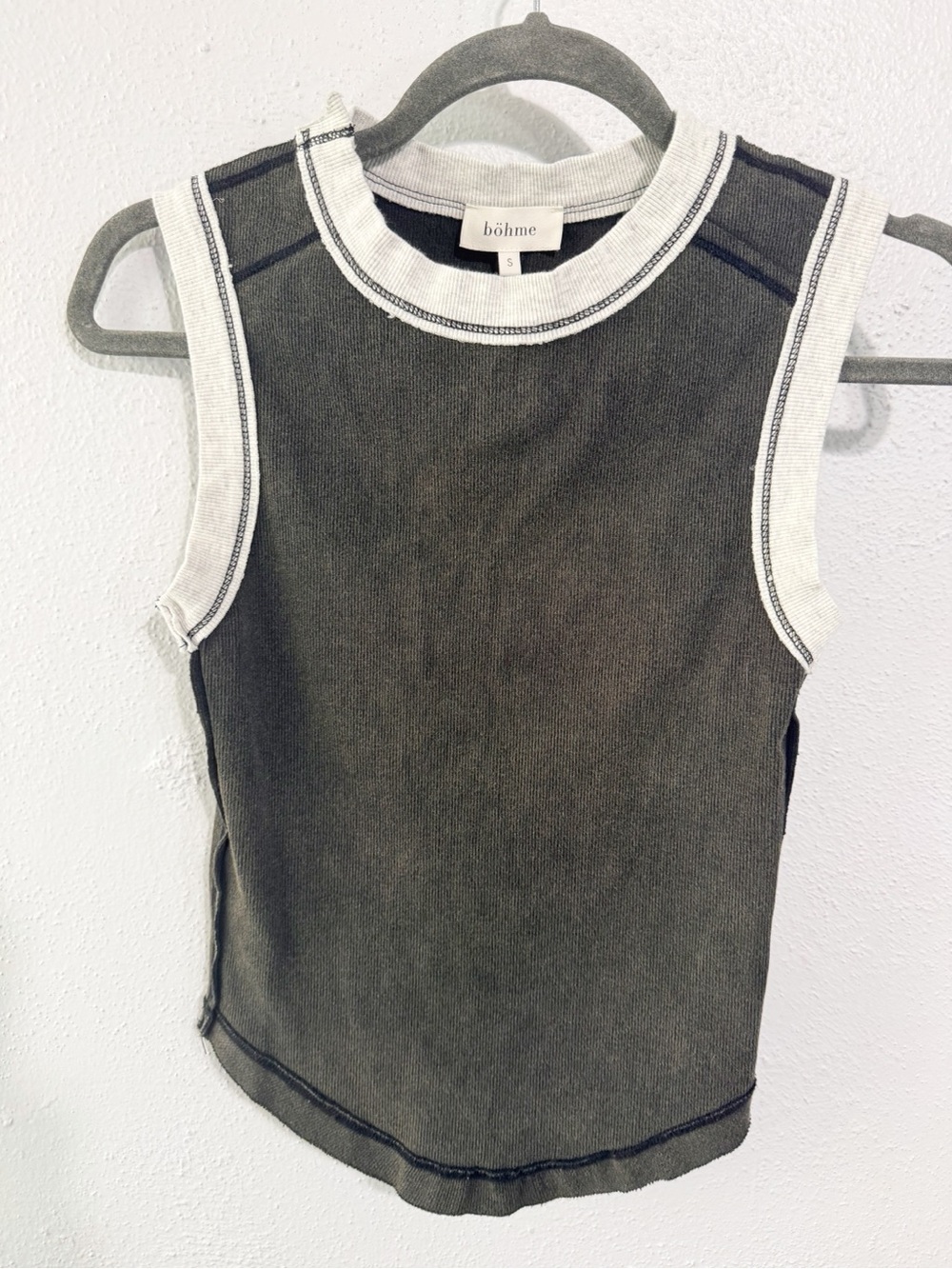 böhme gray Lilah reverse weave Tank with White Contrast Trim small